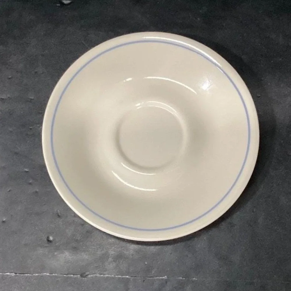 Corelle Corning Needlepoint Coffee Saucers, Set of 4, Vtg Blue Stripe Dinnerware